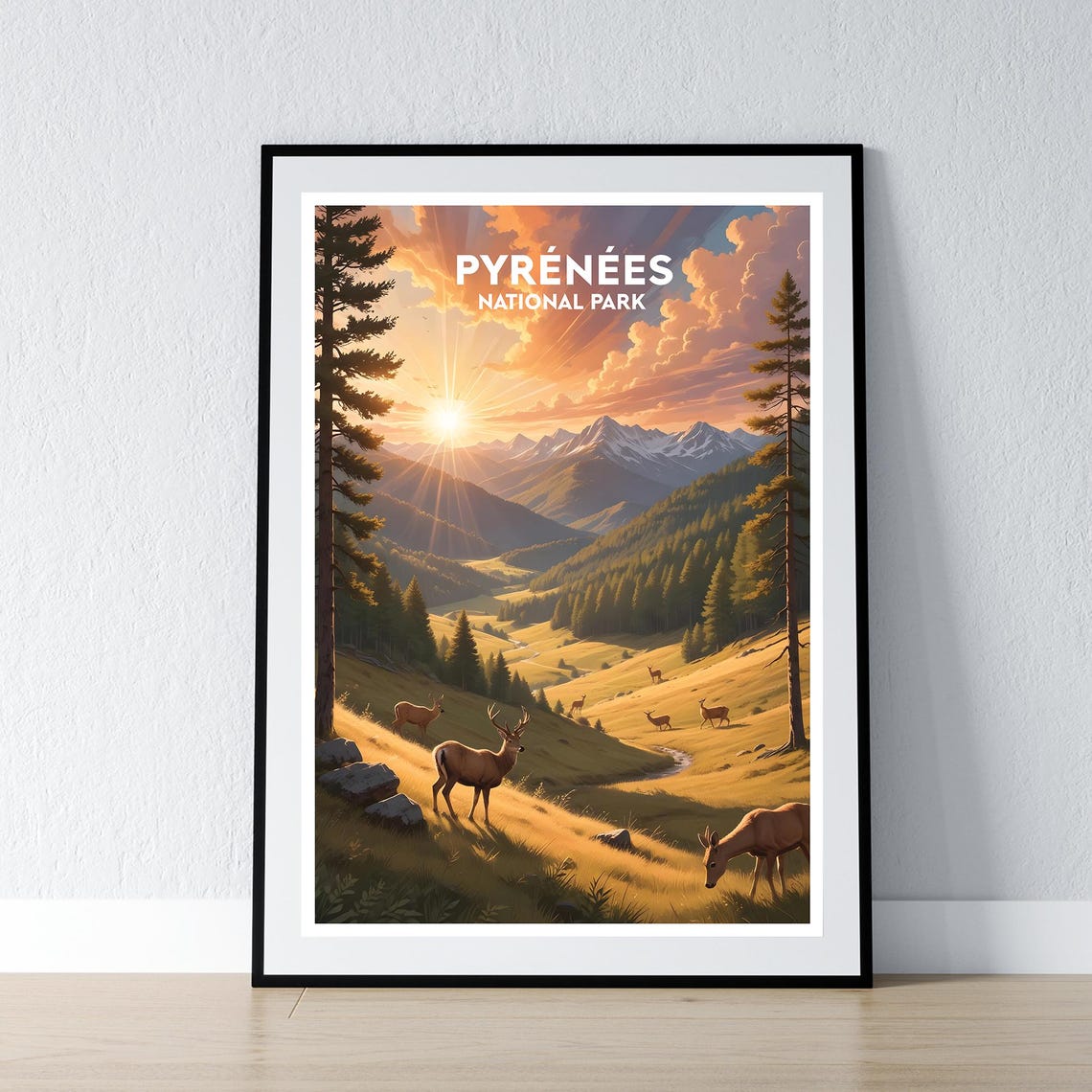 Pyrenees National Park Sunrise Over Deer Meadow France Travel Poster