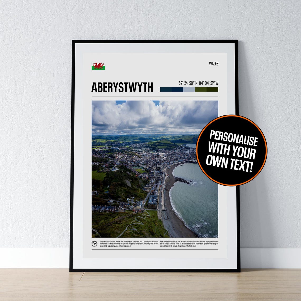 Aberystwyth Wales Coastal Town Bay Personalised Travel Poster