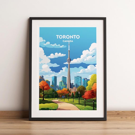 Toronto Canada CN Tower Autumn Park Scene Retro Travel Poster