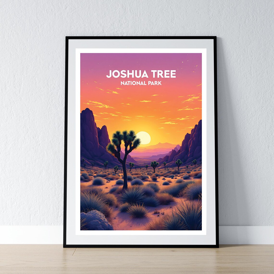 Joshua Tree National Park Desert Sunset Silhouette Travel Poster