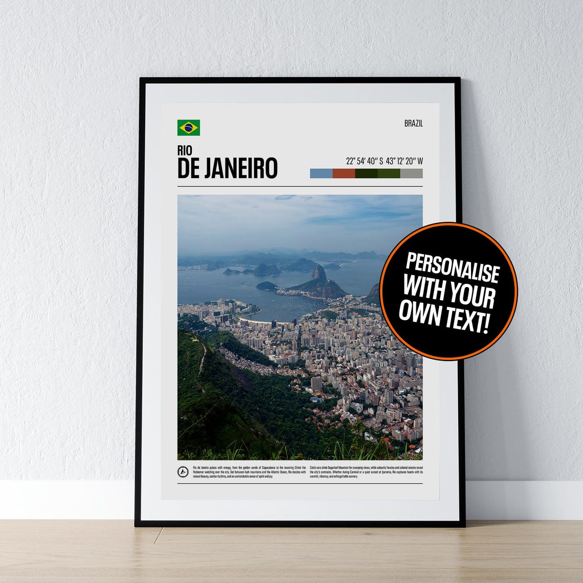 Rio De Janeiro Brazil Coordinates Travel Poster City Bay View Gift