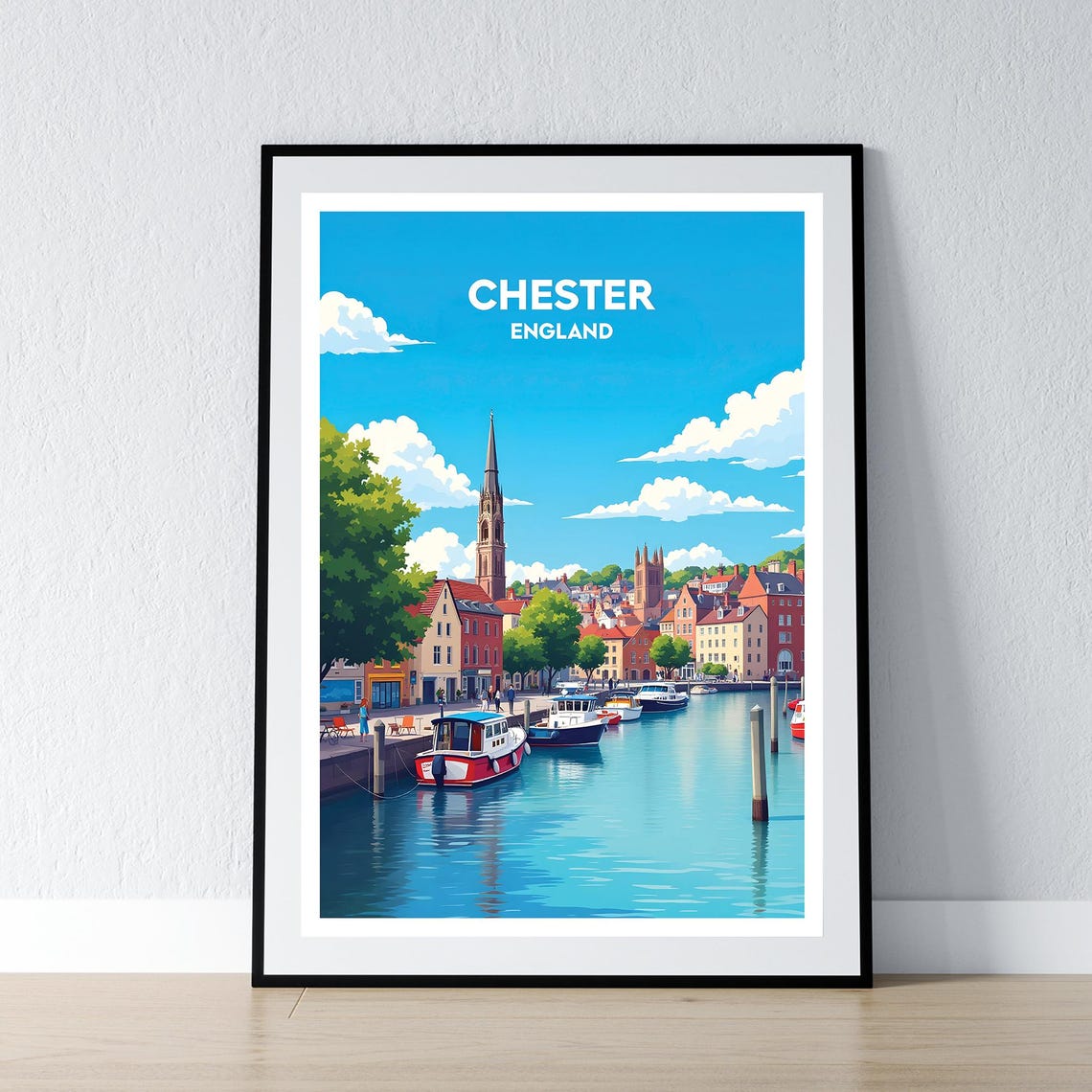 Chester England River Dee Boats Historic Town Vintage Travel Poster