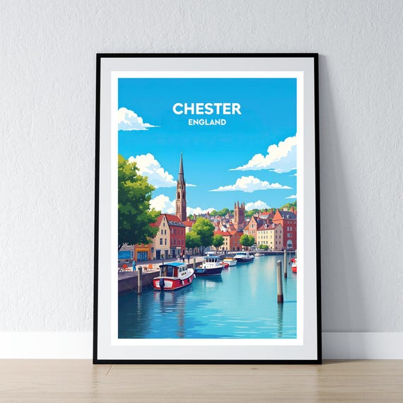 Chester Poster Print River Dee Wall Art Gift British Travel Home Decor Illustration