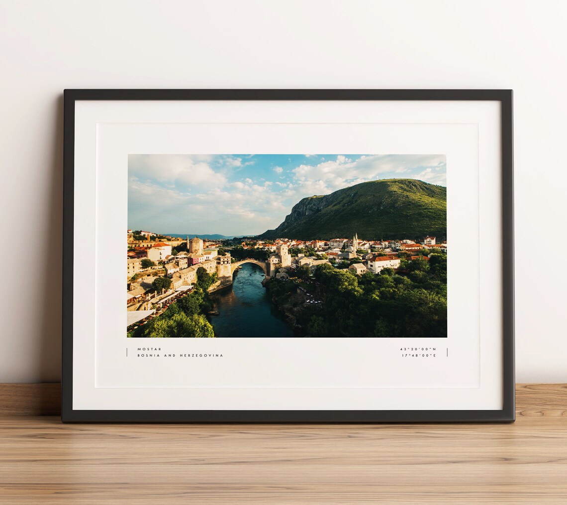 Mostar Coordinates Travel Poster, Bosnia Herzegovina