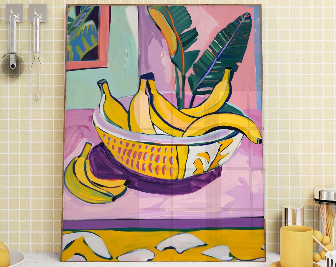 Bananas Print Food Prints For Kitchen Fruit Prints Banana Still Life Painting Trendy Kitchen Prints Food Wall Art Cafe Decor Food Painting - Image 4