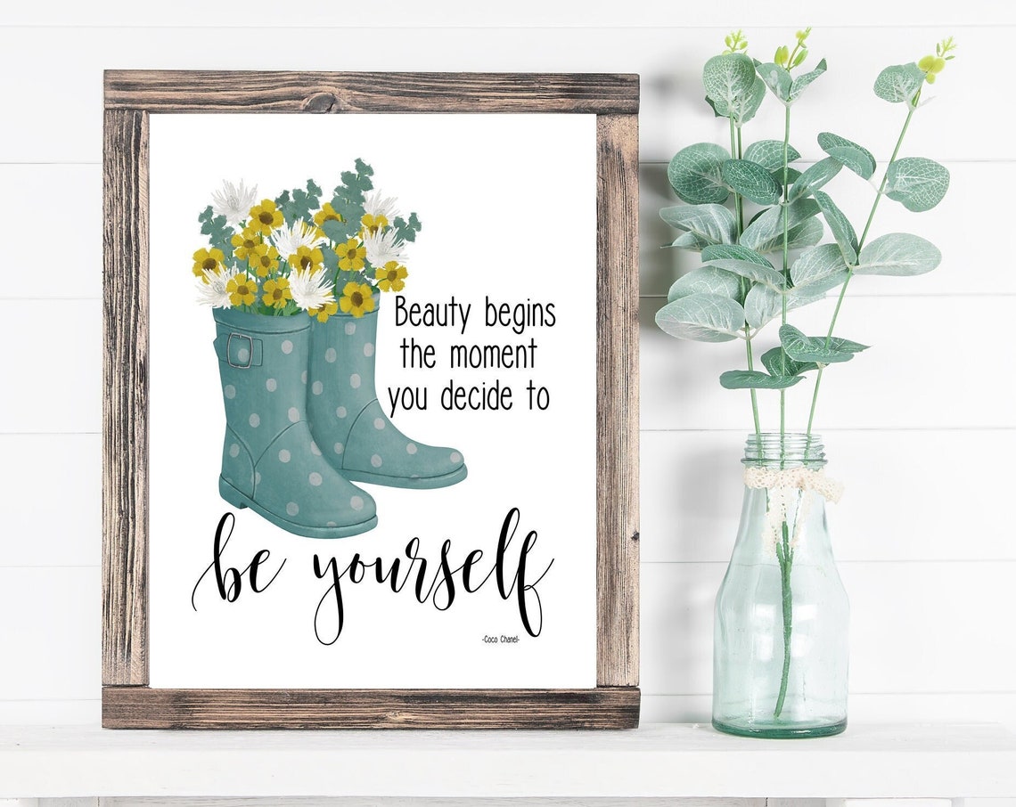 Teal Rain Boots Flowers Be Yourself Coco Chanel Quote Poster