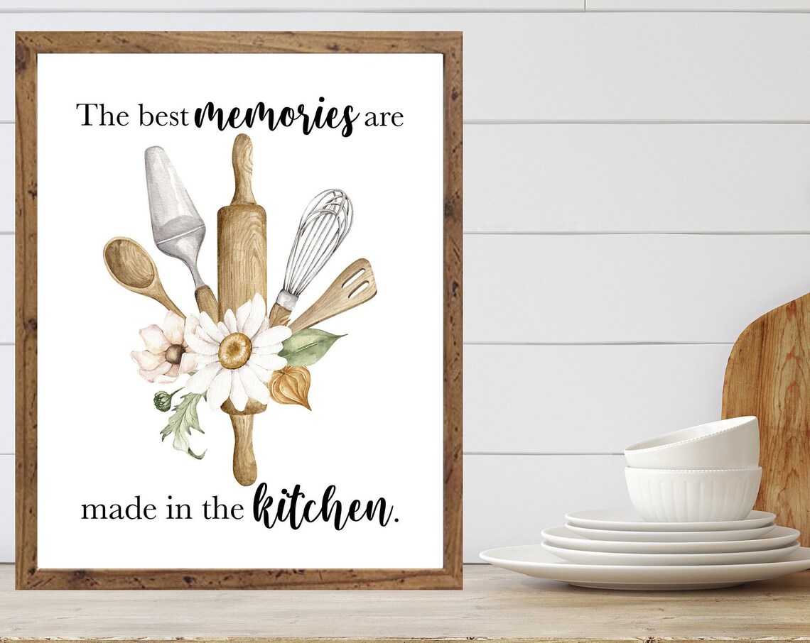 The Best Memories Are Made In The Kitchen Floral Utensil Poster