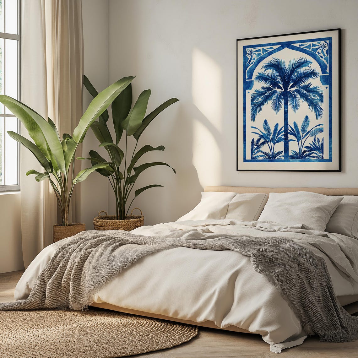 Blue Palm Tree in Arabic Arch Indigo Coastal Tropical Wall Art - Image 5