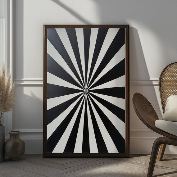 Modern Optical Illusion Art Print Black And White Geometric Wall Decor Abstract Trippy Poster Minimalist Psychedelic Artwork For Home