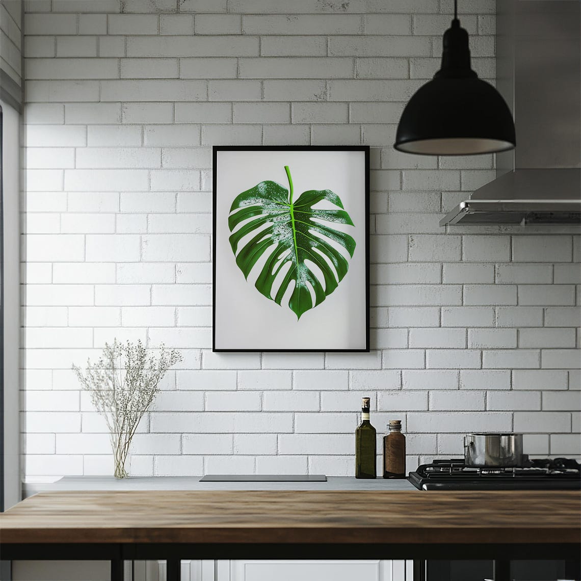 Single Green Monstera Leaf on White Minimal Botanical Art Poster - Image 6