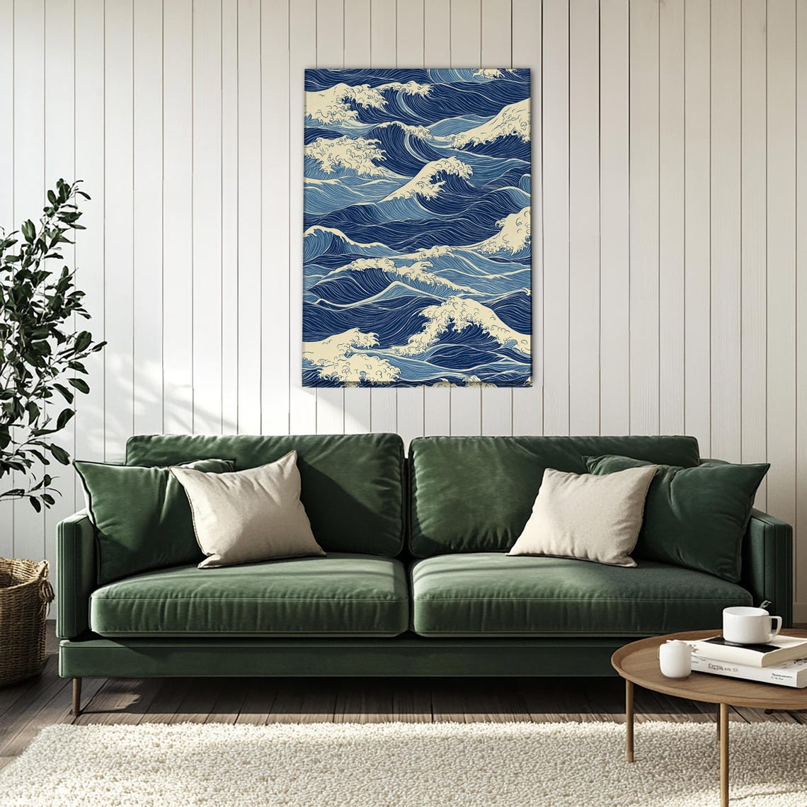 Japanese Blue Ocean Wave Pattern Traditional Ukiyo Inspired Wall Art - Image 4