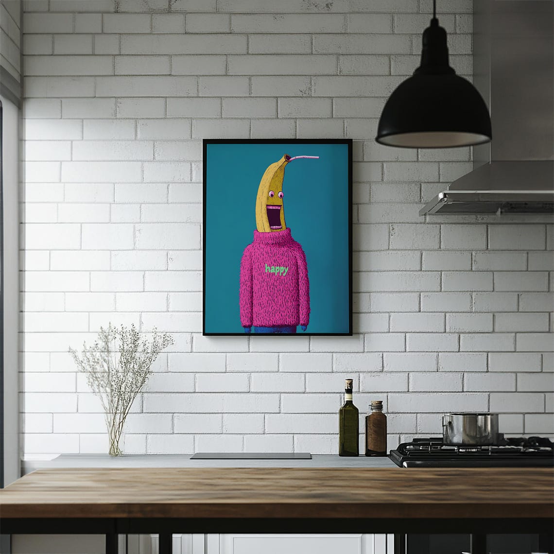 Happy Banana Character Wearing Pink Sweater Quirky Funny Poster - Image 6