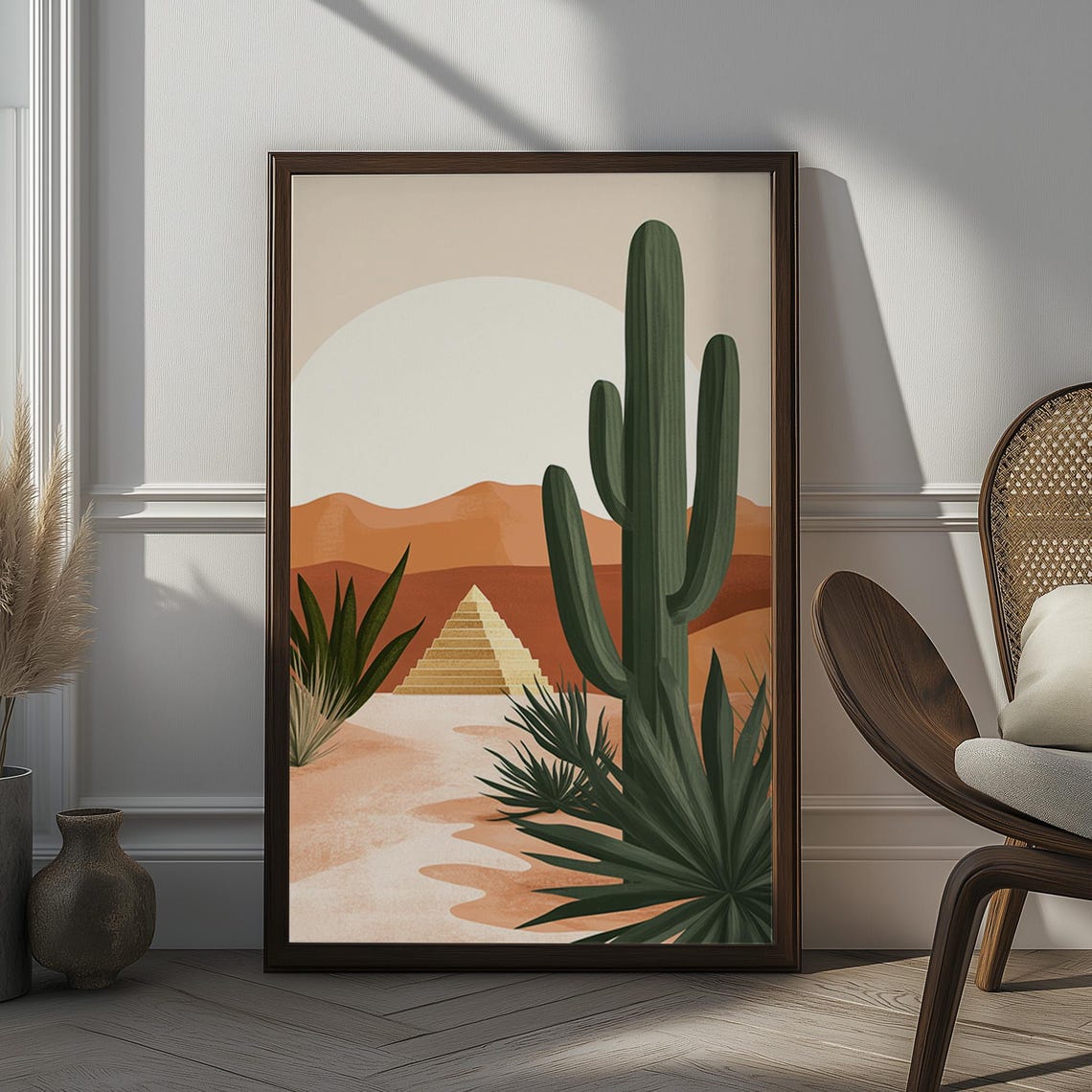 Desert Cactus and Pyramid Under Sun Boho Southwest Scene Poster