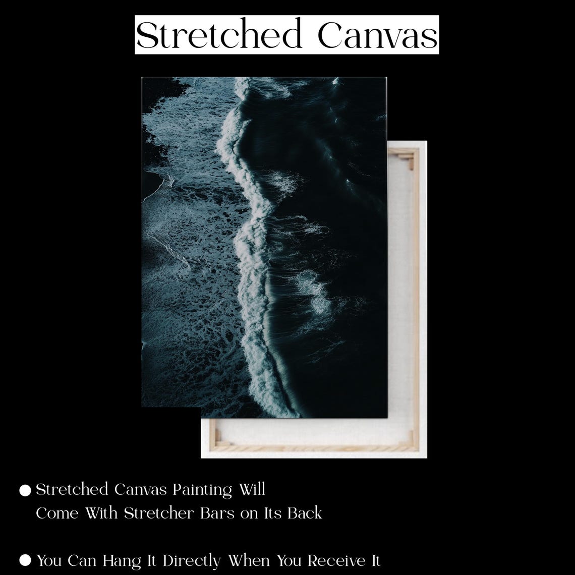 Dark Moody Aerial Ocean Waves Black White Beach Coastal Poster - Image 2