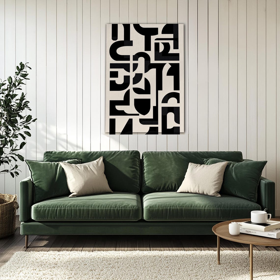 Bold Black Geometric Shapes Minimalist Abstract Modern Home Wall Art - Image 4