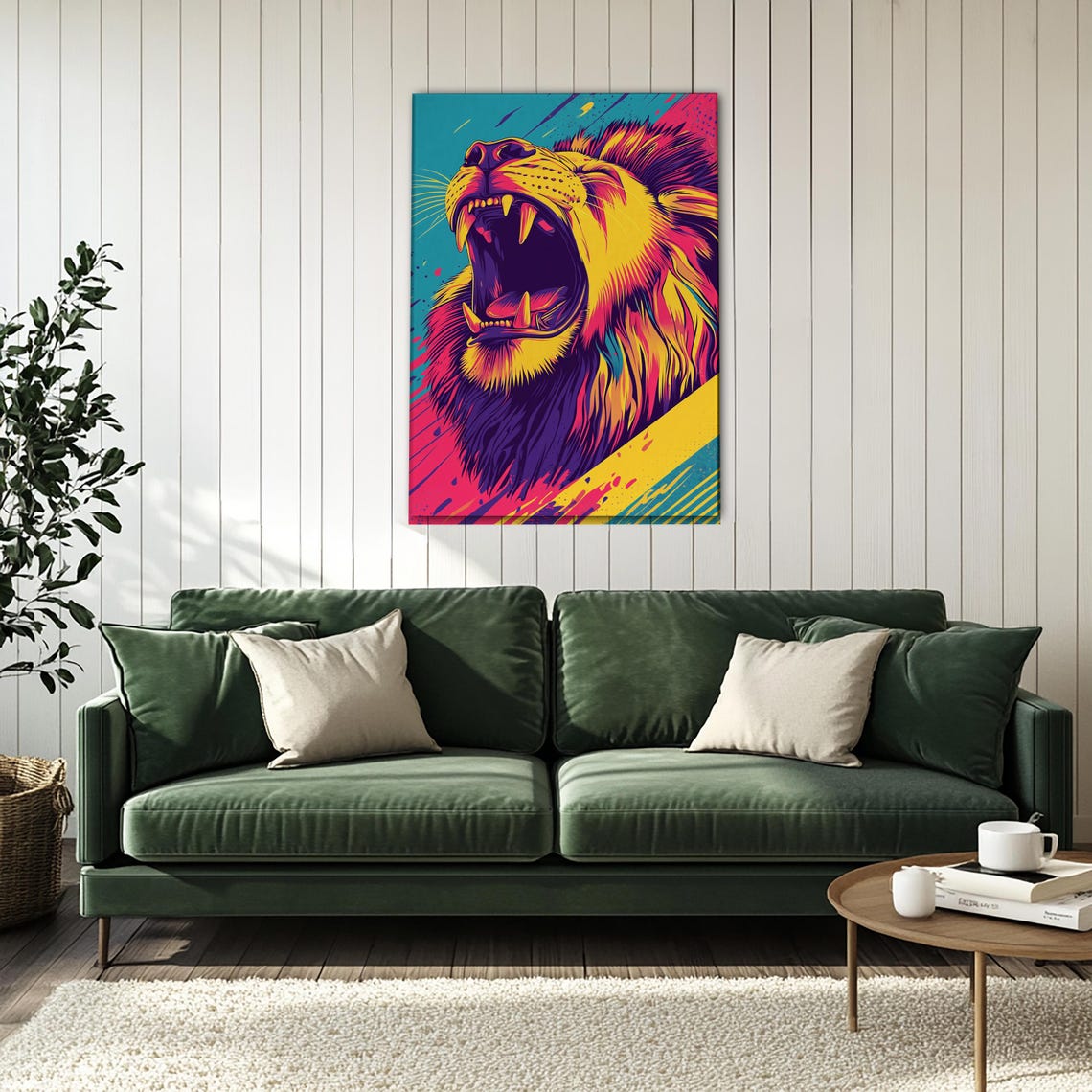 Neon Pop Art Roaring Lion Head Colorful Modern Bold Statement Poster - Image 4