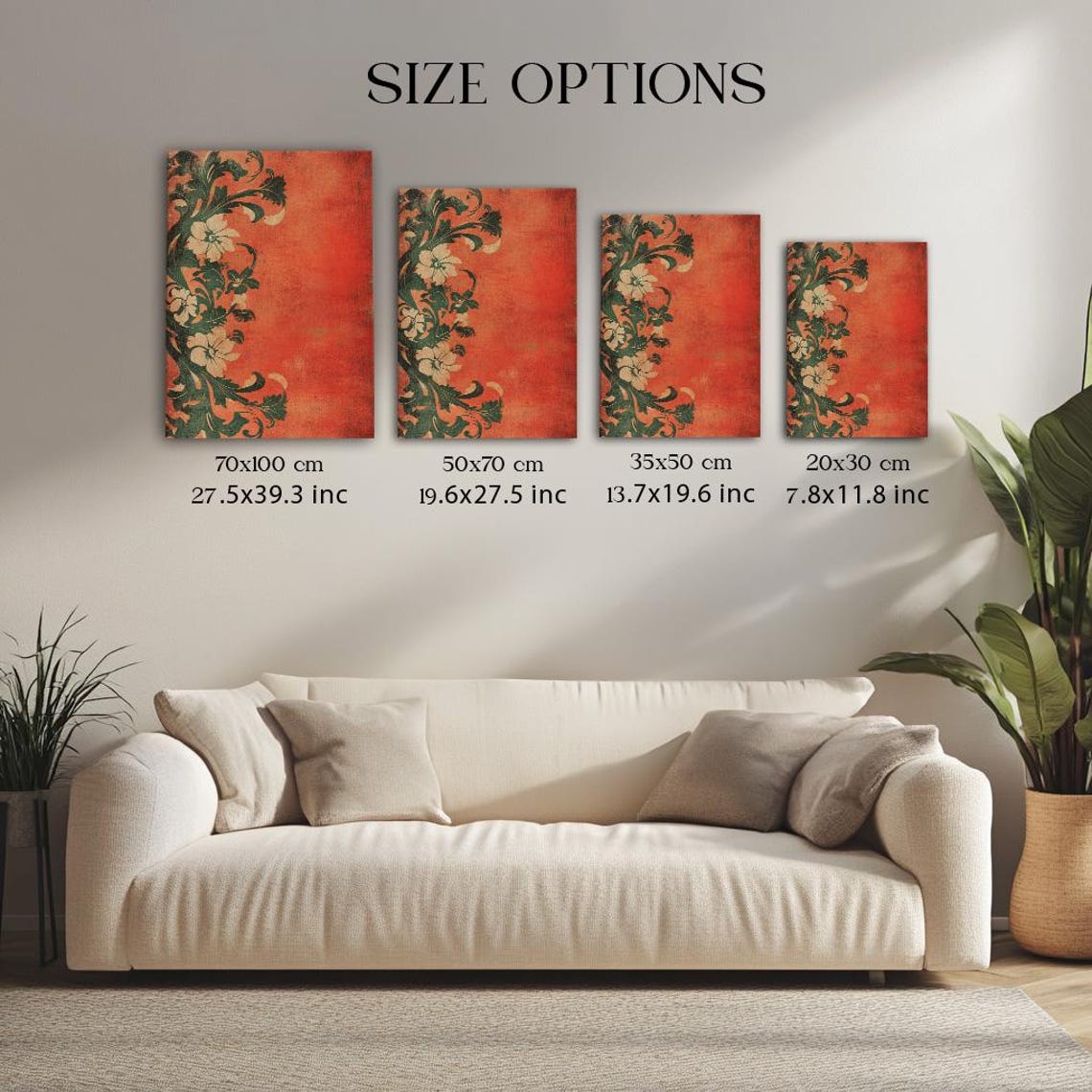 Vintage Floral Vine Ornament on Warm Red Classic Antique Art Poster - Image 3