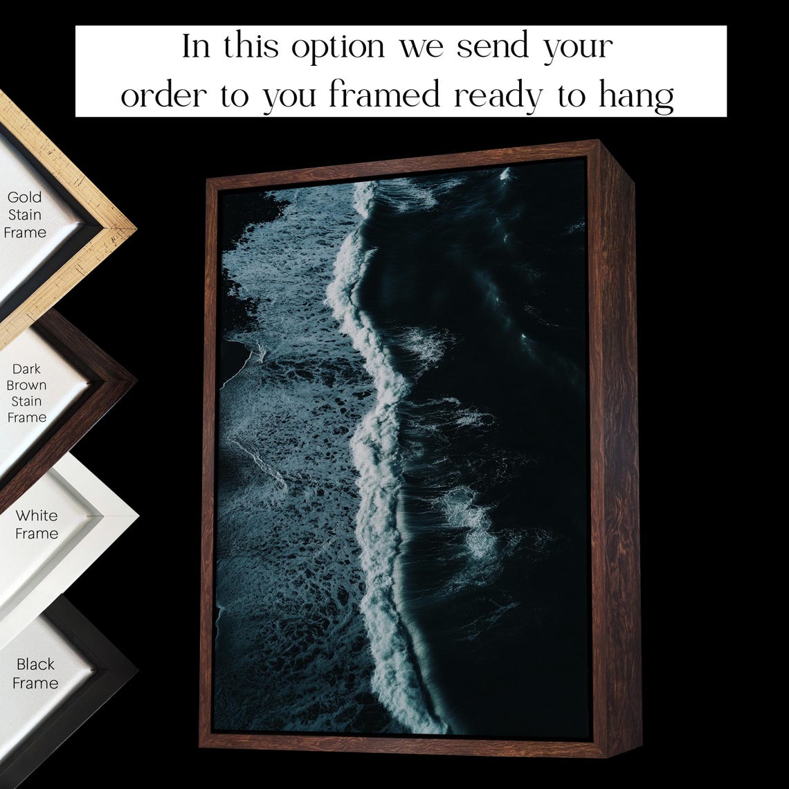 Dark Moody Aerial Ocean Waves Black White Beach Coastal Poster - Image 3