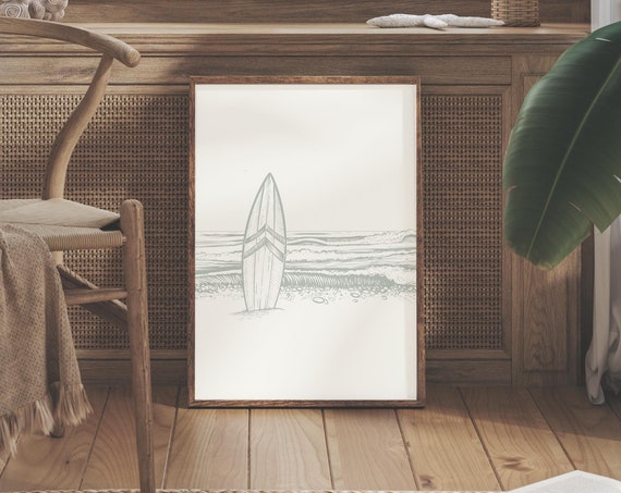 Surf Print Ocean Wave Print Surf Nursery Beach Decor Surfboard Poster Coastal Kids Room Wall Art Retro Surfer Poster