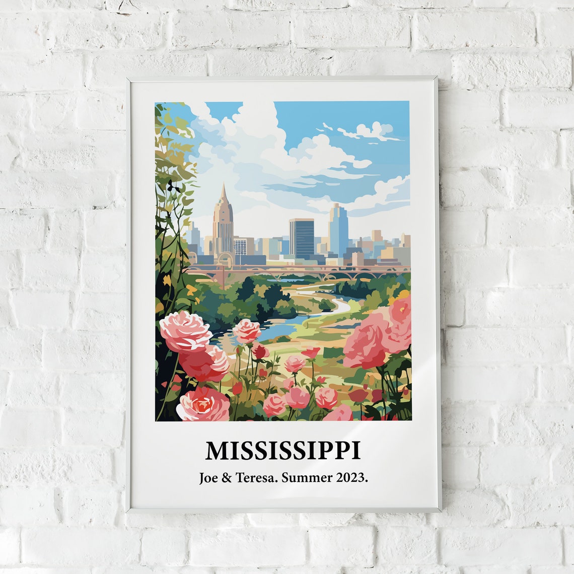 Mississippi Skyline Roses River Vintage Style Travel Art Poster - Image 4