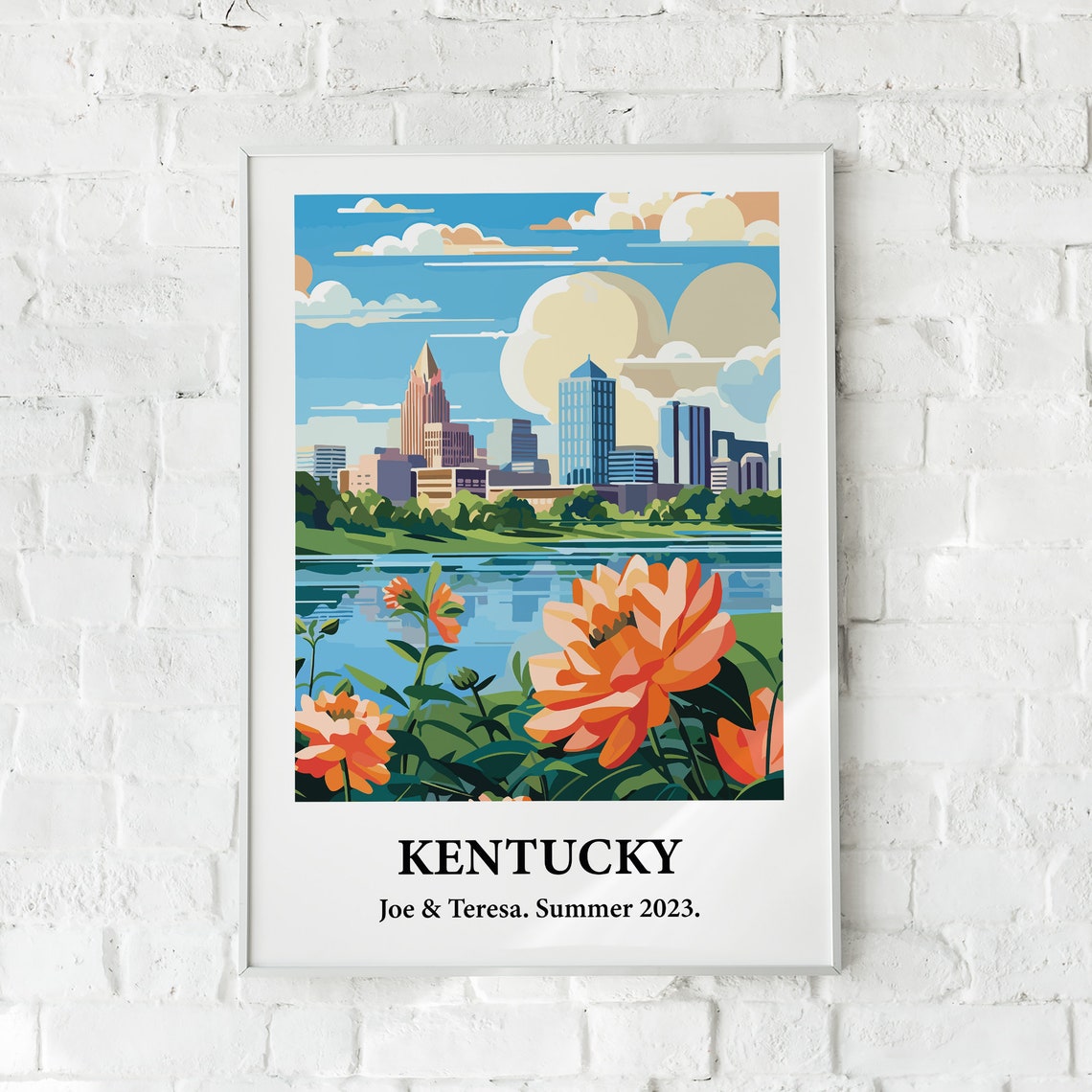 Kentucky Skyline River Flowers Vintage Style Travel Art Poster