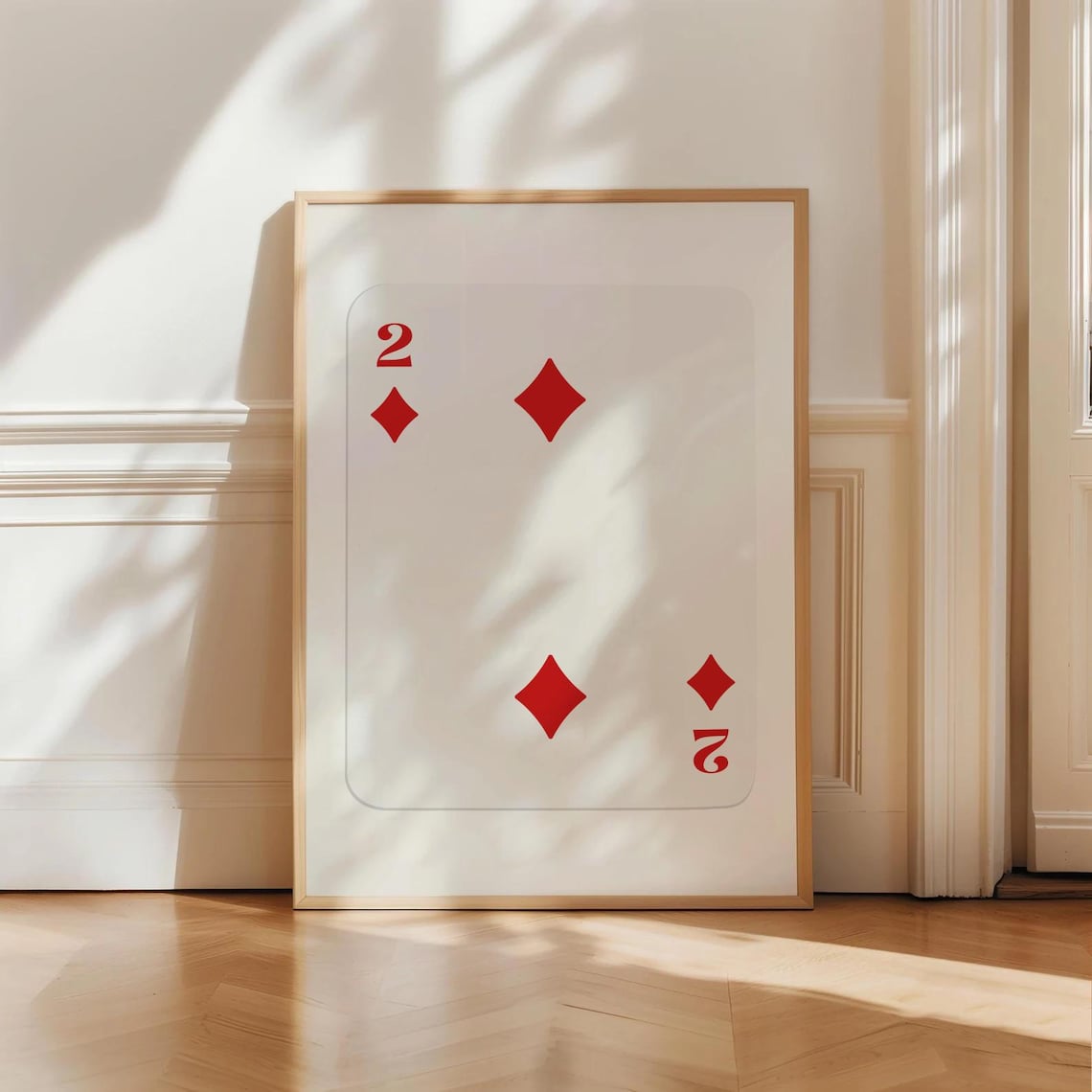 Two of Diamonds Bold Red Modern Minimalist Playing Card Wall Art
