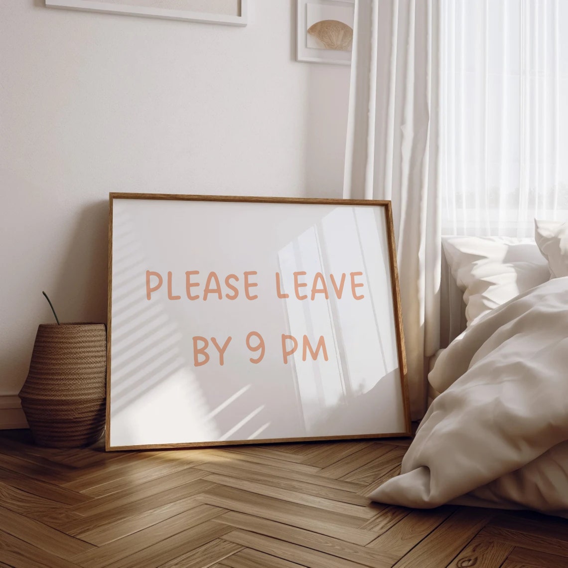 Please Leave By 9 PM Peach Text Funny Goodbye Sign Wall Poster - Image 2