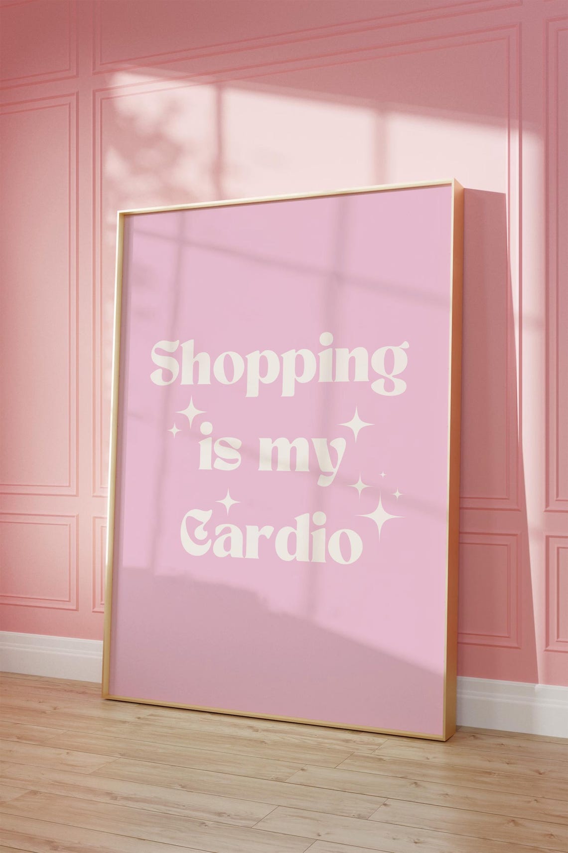 Funny Shopping Is My Cardio Pink Retro Typography Quote Wall Art