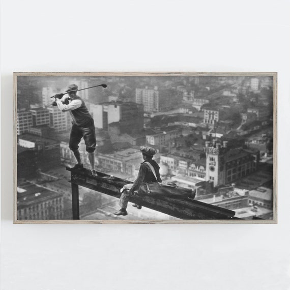 Golf On Skyscraper, Vintage Funny Wall Art