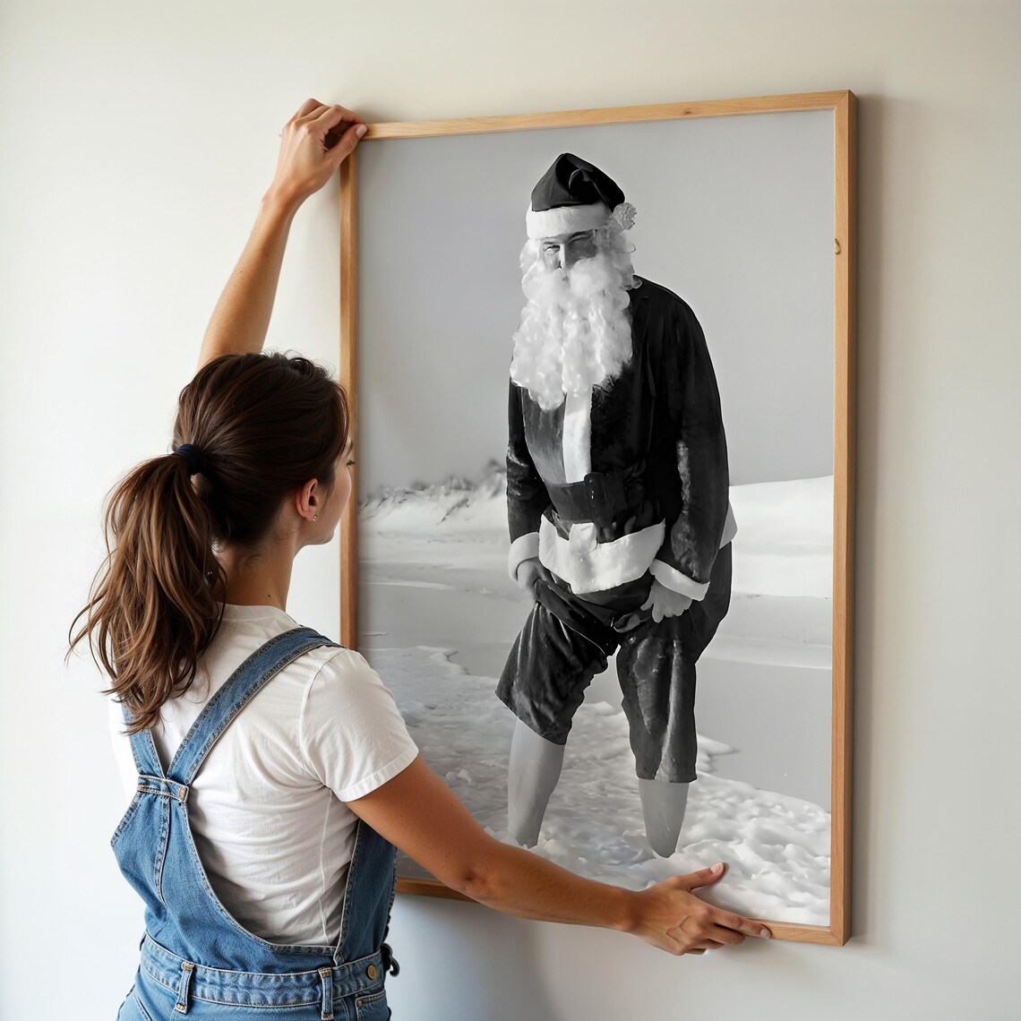 Santa Claus in Shorts at the Beach Funny Vintage Photo Poster - Image 2