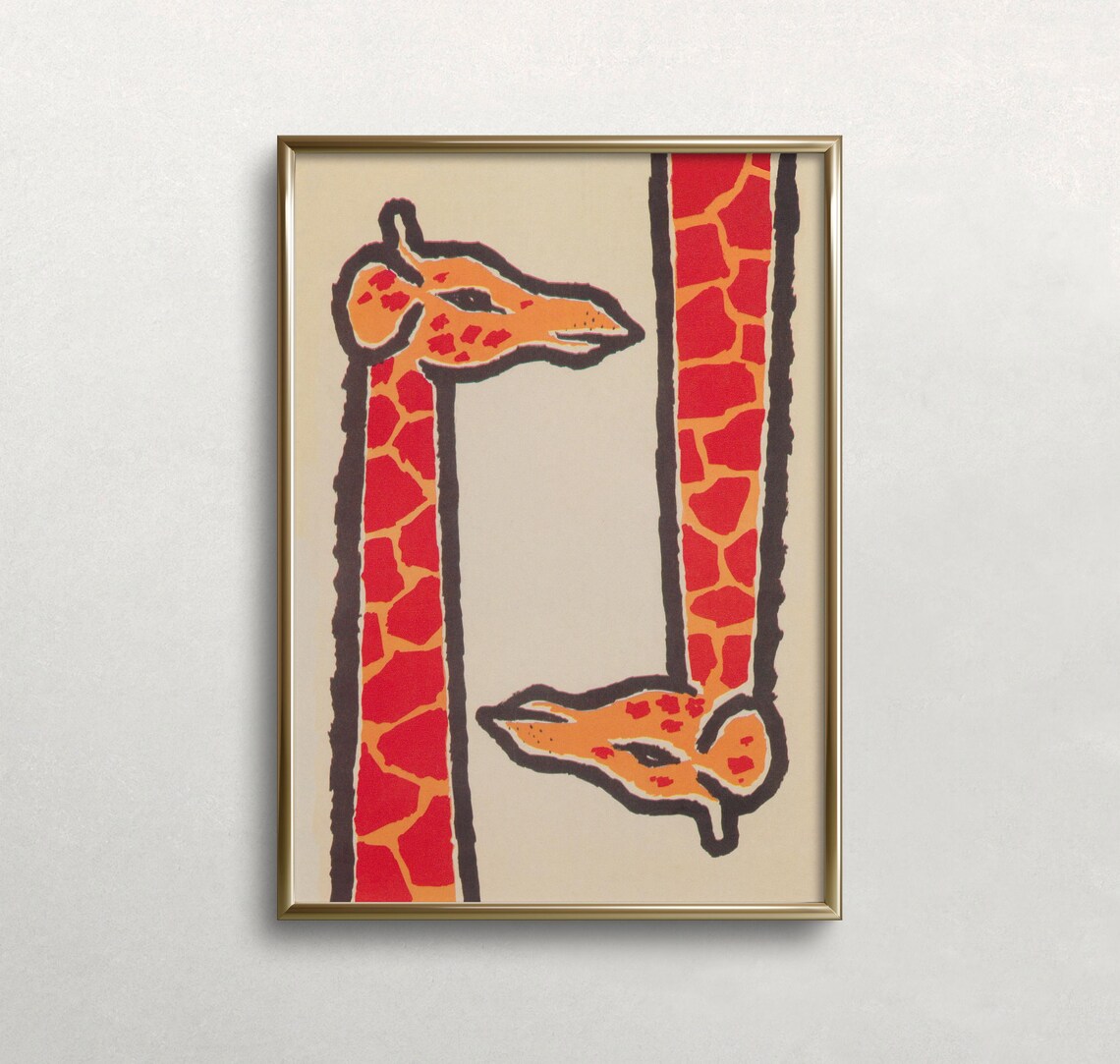 Giraffe Vintage Safari Animal Art Print, Retro Decor