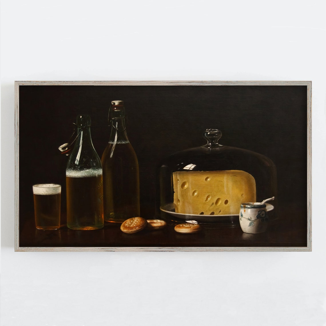 Vintage Beer Cheese Still Life Moody Dark Kitchen Art Poster