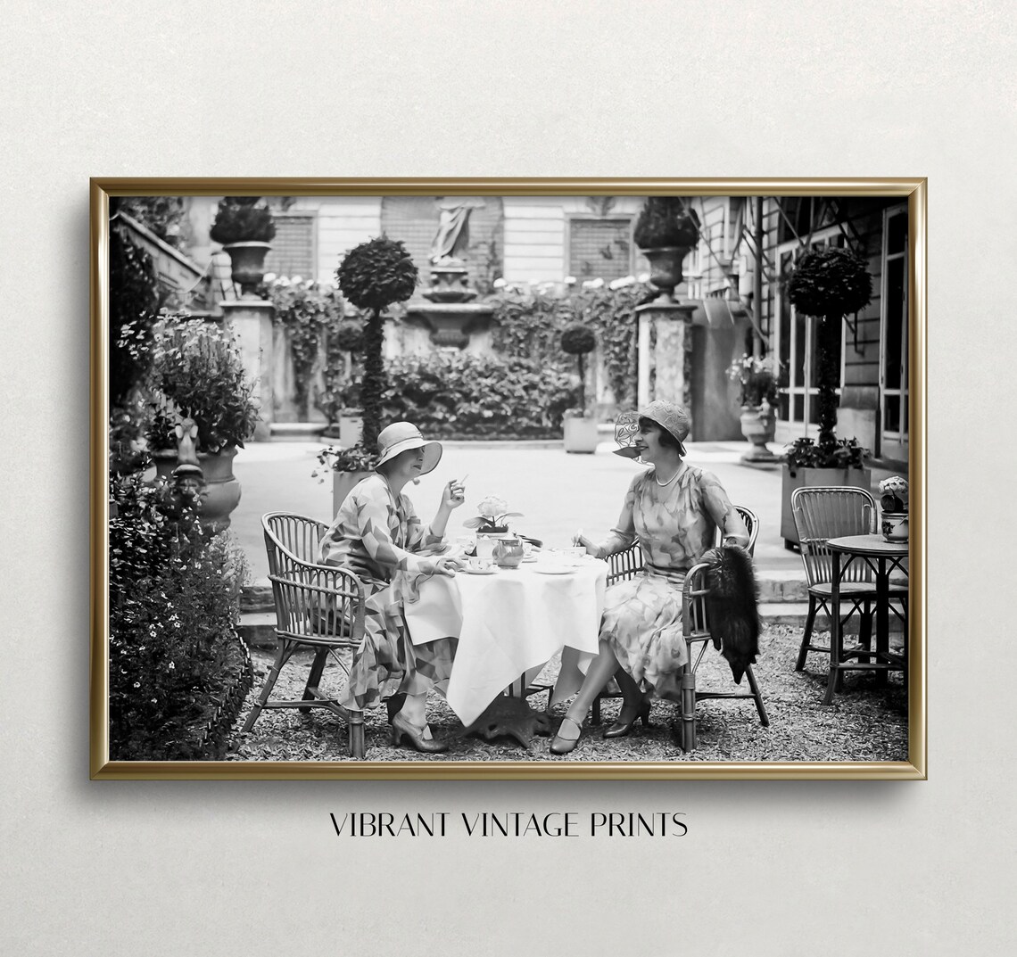 Elegant Tea Party, Black And White Art Print