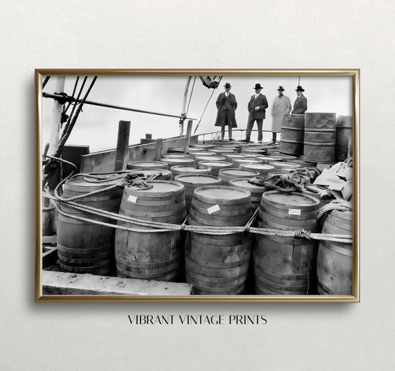 Prohibition Wall Art Black And White Art Vintage Wall Art Bar Cart Decor Coast Guard Seizure Old Photo Wall Art