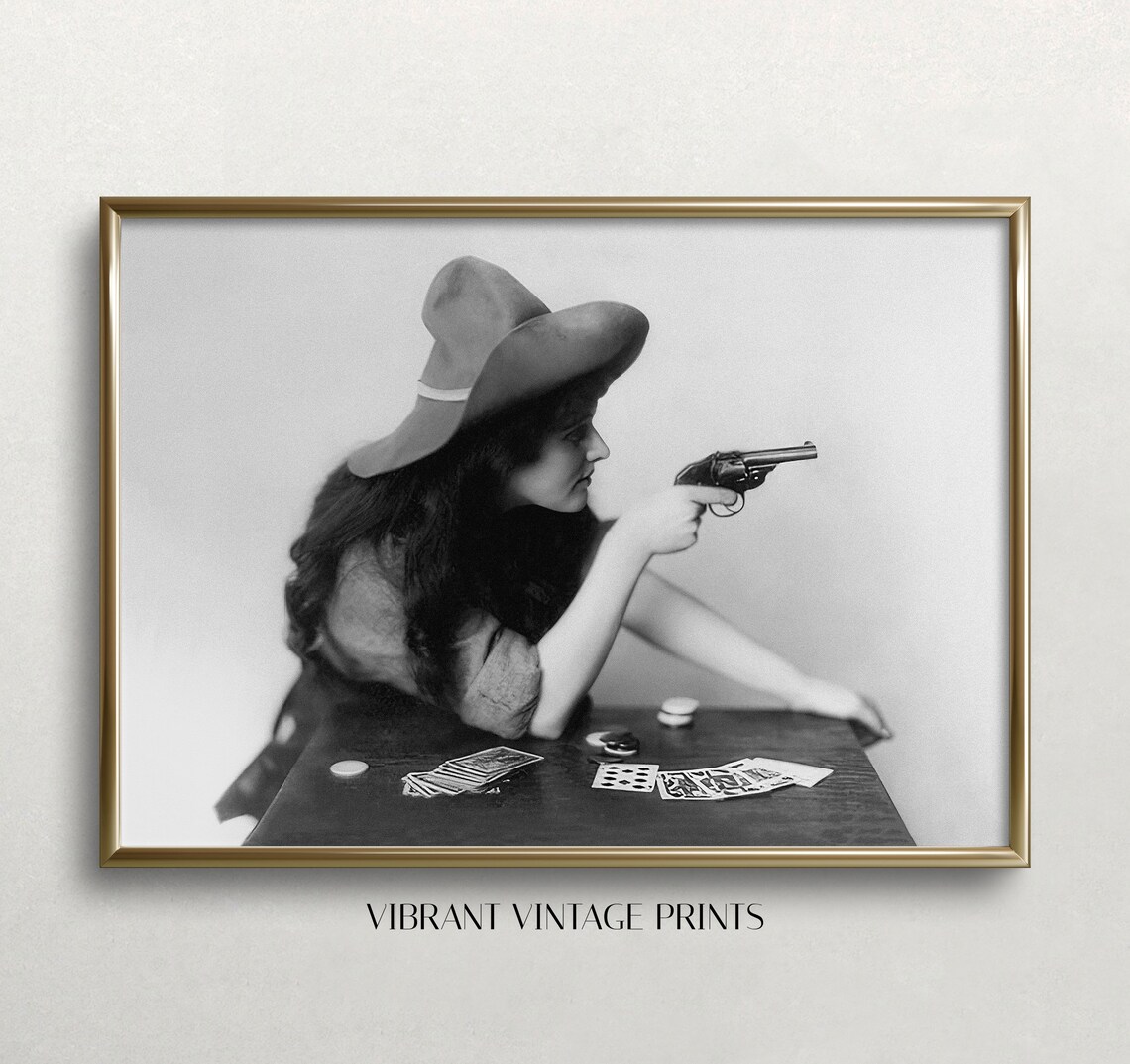 Cowgirl Wild West Vintage Art Print, Black and White