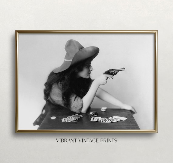 Cowgirl Wild West Vintage Art Print, Black and White