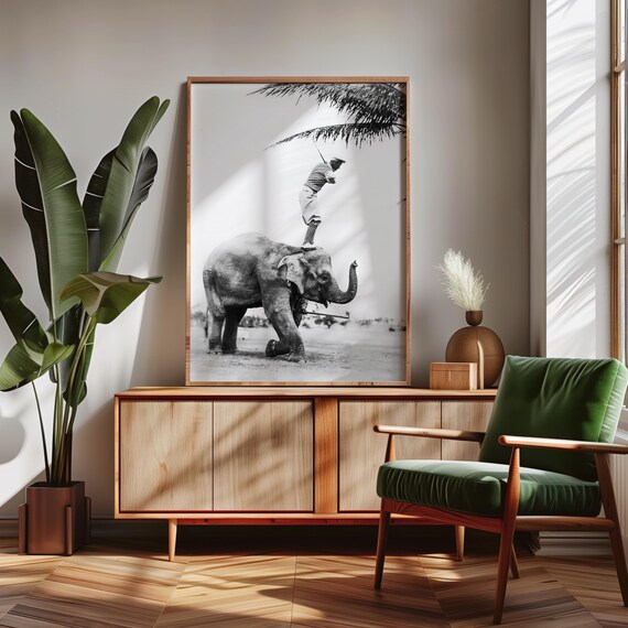 Vintage Golfer Standing On Elephant Back Golf Swing Photo Poster