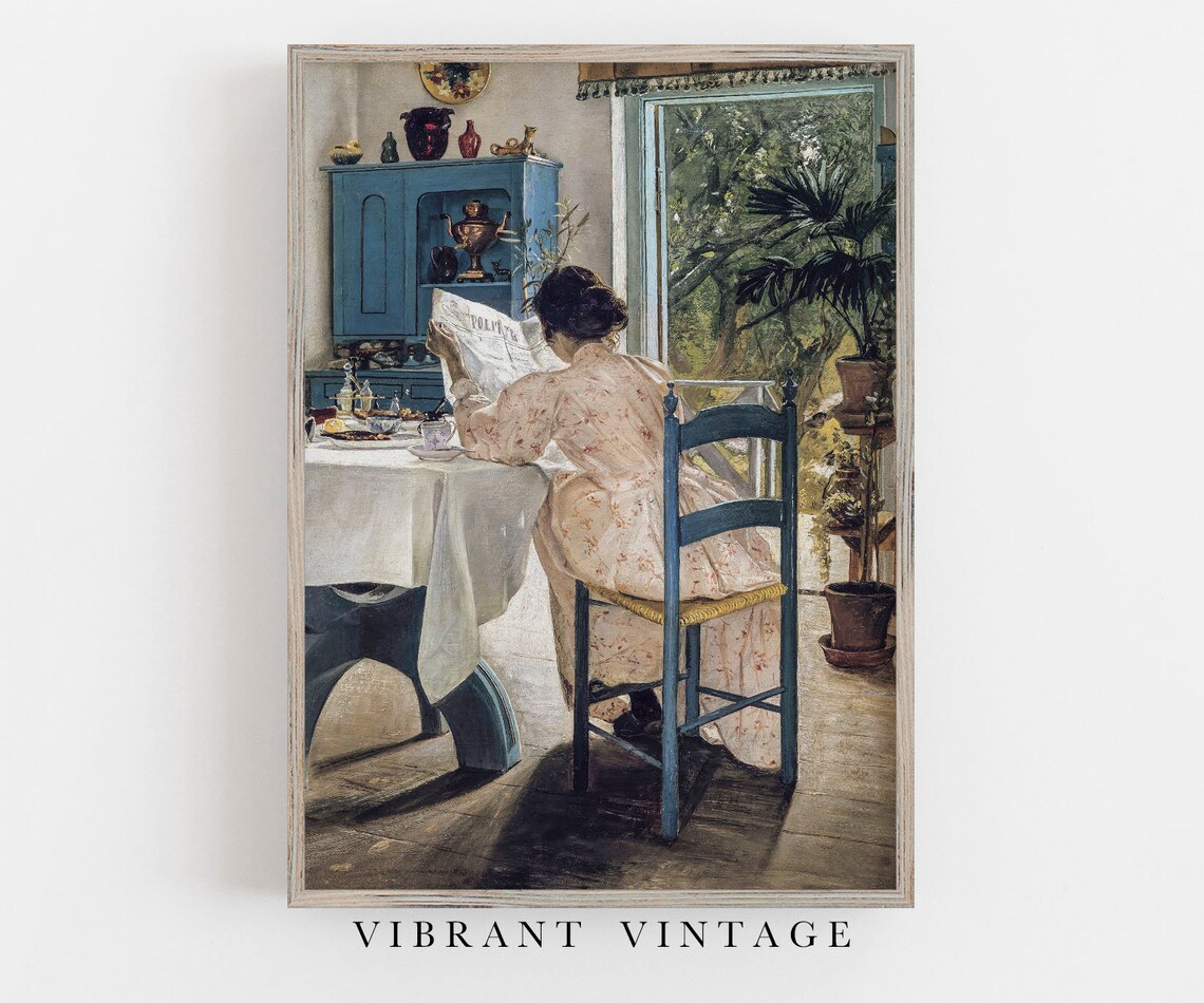 Woman Reading Portrait, Vintage Farmhouse Art Print
