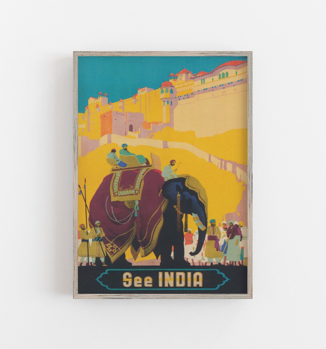 Vintage India Elephant Travel Poster, Asia Art Print