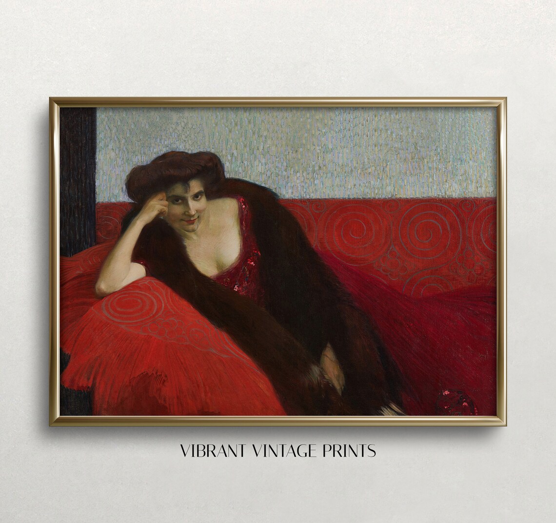 Vintage Woman Portrait, Lady in Red Art Print