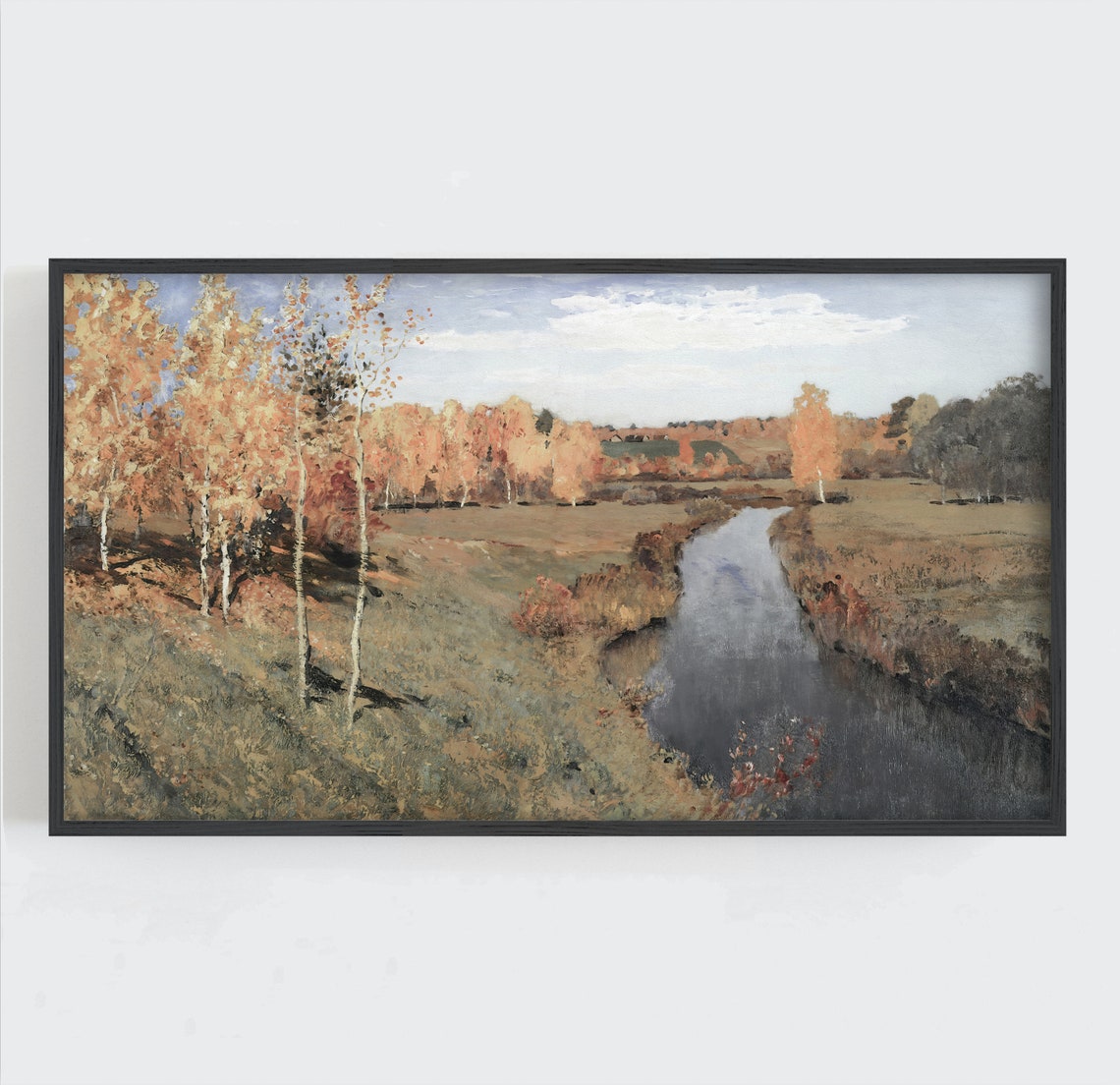 Autumn Birch Trees River Golden Fall Countryside Scenic Art Print - Image 2