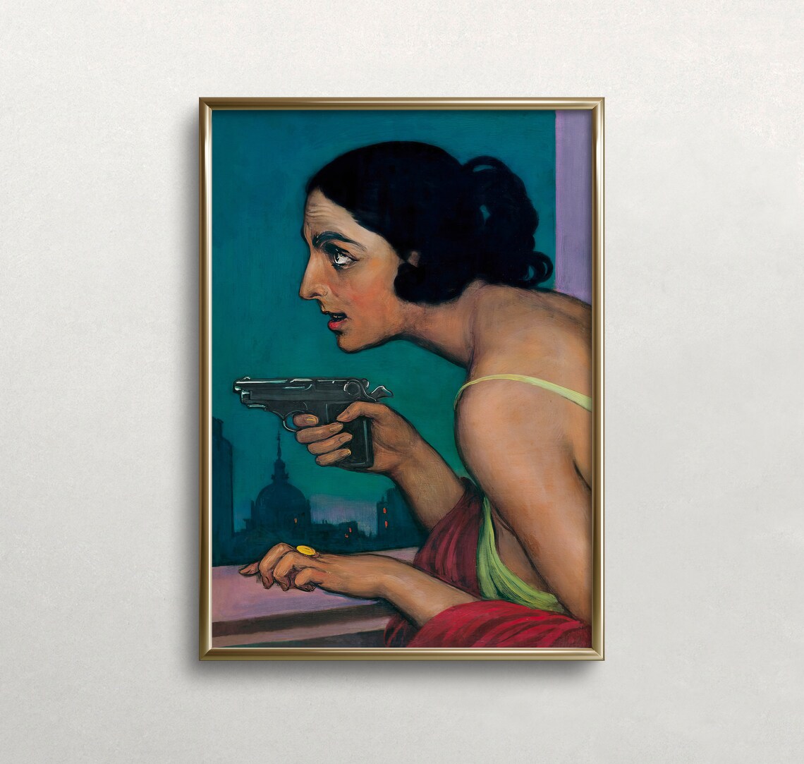 Woman With A Gun Vintage Woman Portrait Art Print