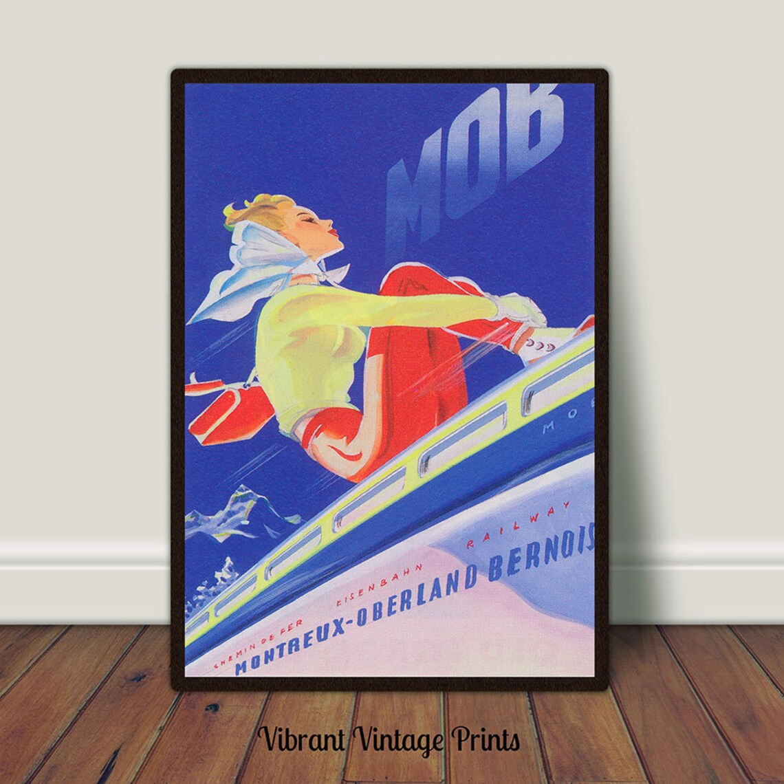 Montreux Oberland Bernois Railway Vintage Swiss Train Journey Poster