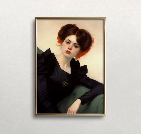 Woman Portrait Vintage Style Art Moody Wall Decor Dark Moody Colors Moody Woman Art Wall Art