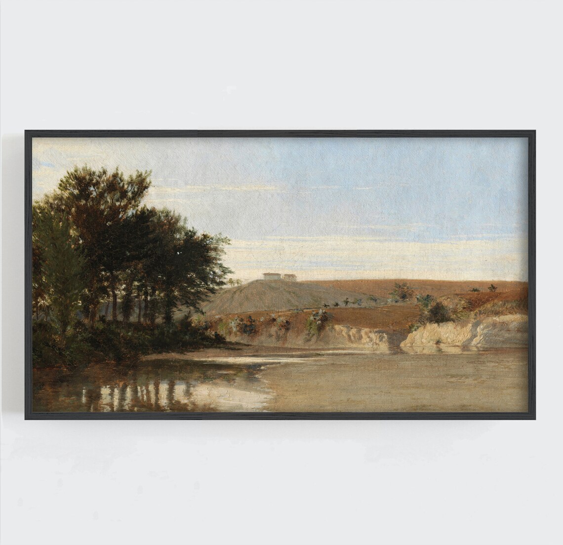 Summer Lake Calm Water Riverside Trees Golden Hues Art Print - Image 2