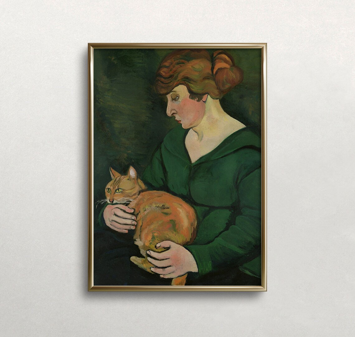Woman and Cat Vintage Wall Art Poster Print