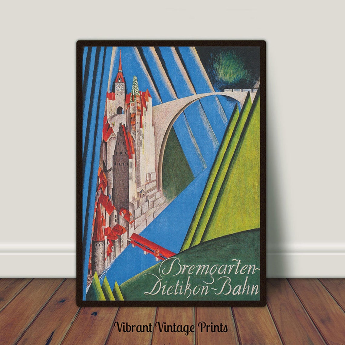 Bremgarten Dietikon Bahn Vintage Swiss Travel Castle Bridge Art Poster - Image 3