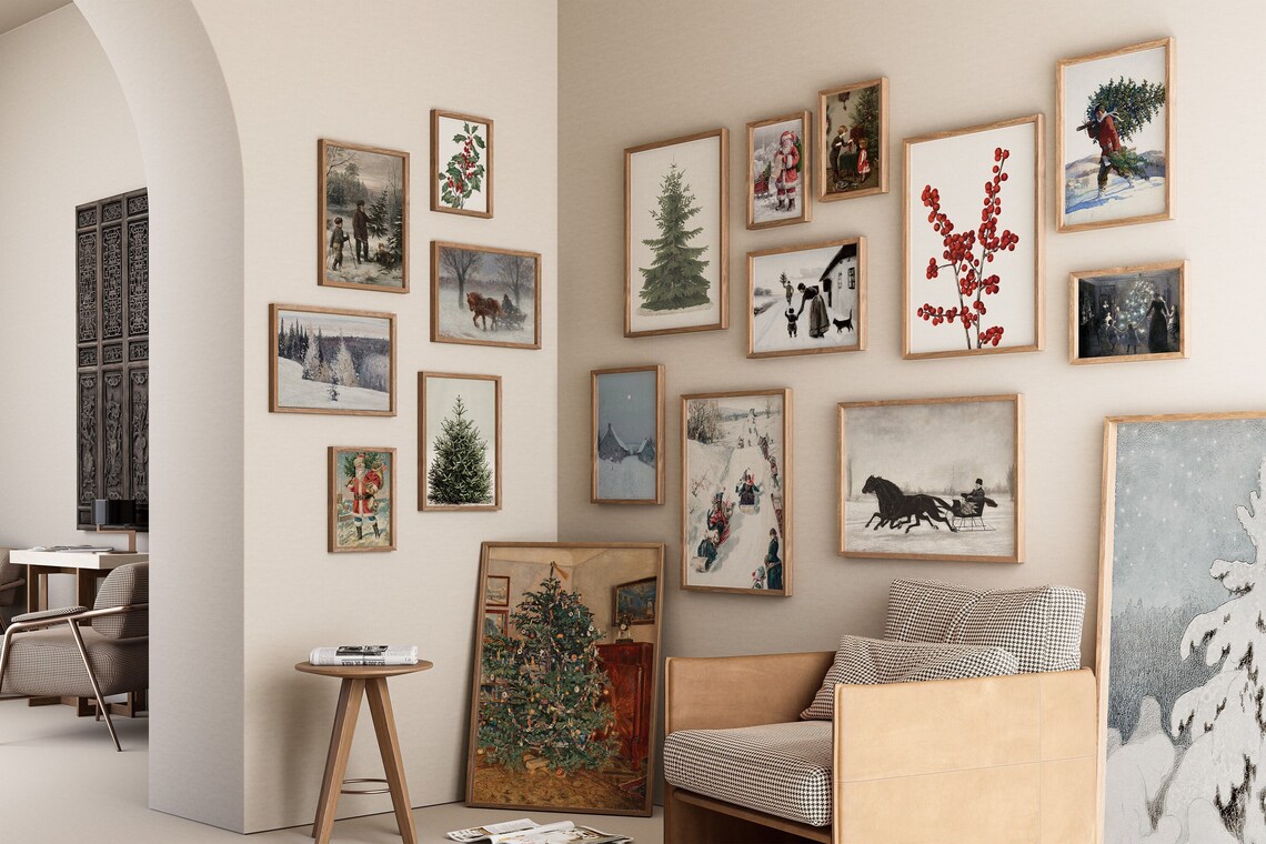 Christmas Vintage Gallery Wall Art, Holiday Poster