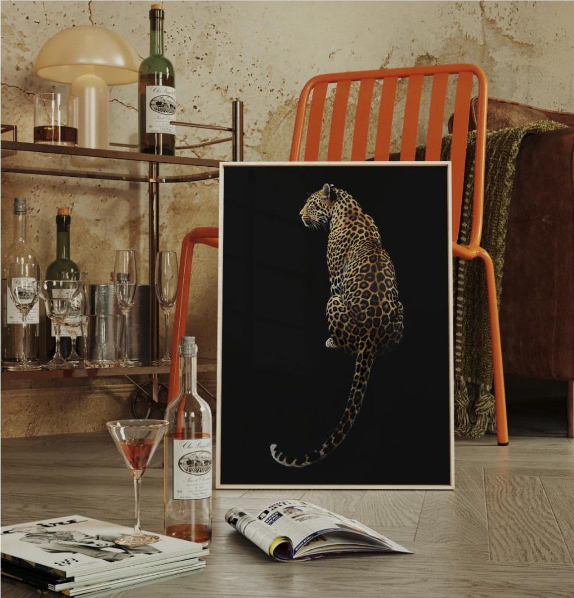 Leopard Sitting Against Black Background Dramatic Big Cat Photo Poster - Image 4