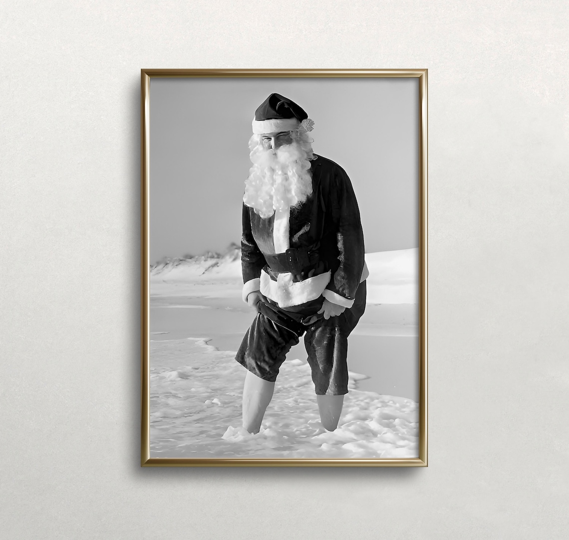 Santa Claus in Shorts at the Beach Funny Vintage Photo Poster